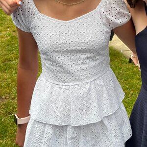 Girls XL White Eyelet Dress - Tiered Skirt, 100% Cotton